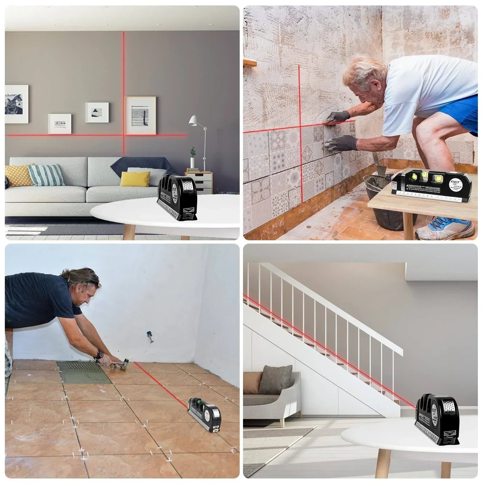 4 in 1 Fixit Laser Level (IMPORTED) Pro 3 4in1 Multi-Purpose Measuring Tool With 8 Feet Tape